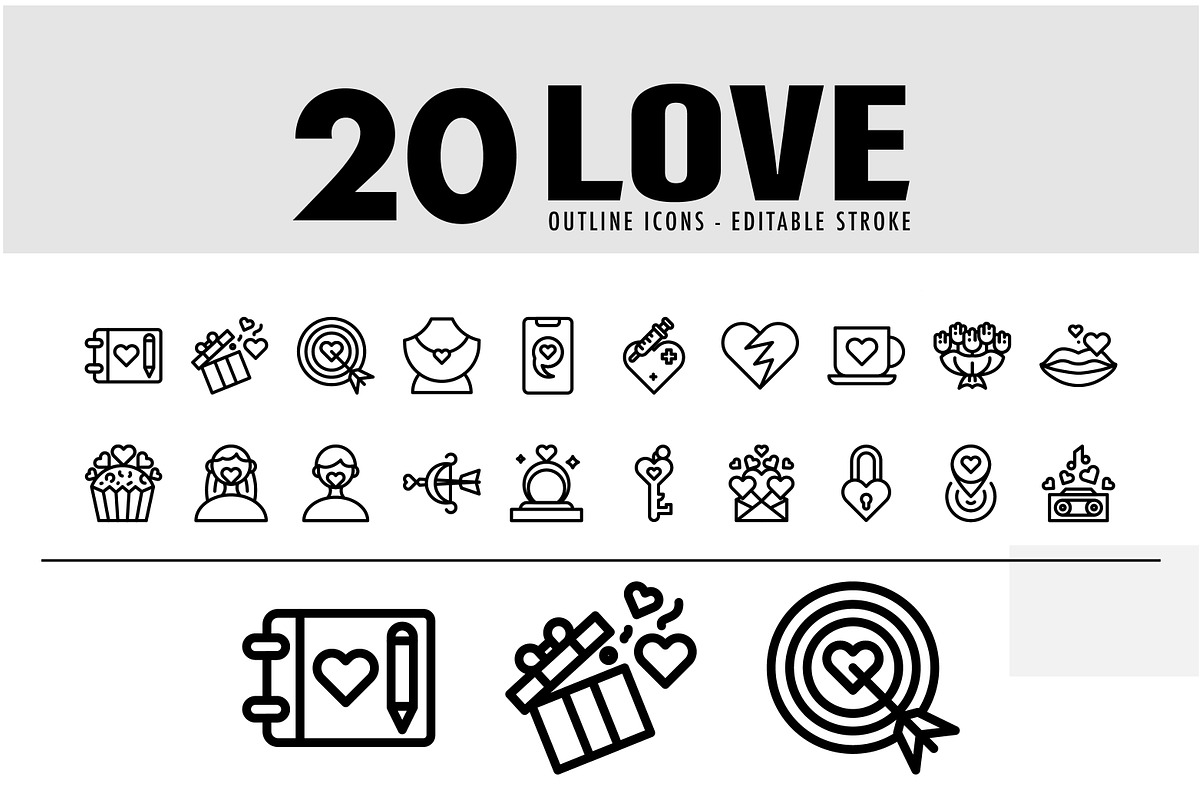 20 love line icon black and white, an Outline Icon by khalwa.studio (Photo 1 of 3)