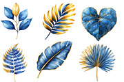 Blue and Gold Tropical Leaves, an Illustration by Designworld (Thumbnail 6 of 7)