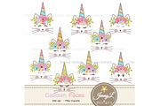 Caticorn face Clipart, Cat Unicorn, an Illustration by JennyL Designs (Thumbnail 1 of 4)