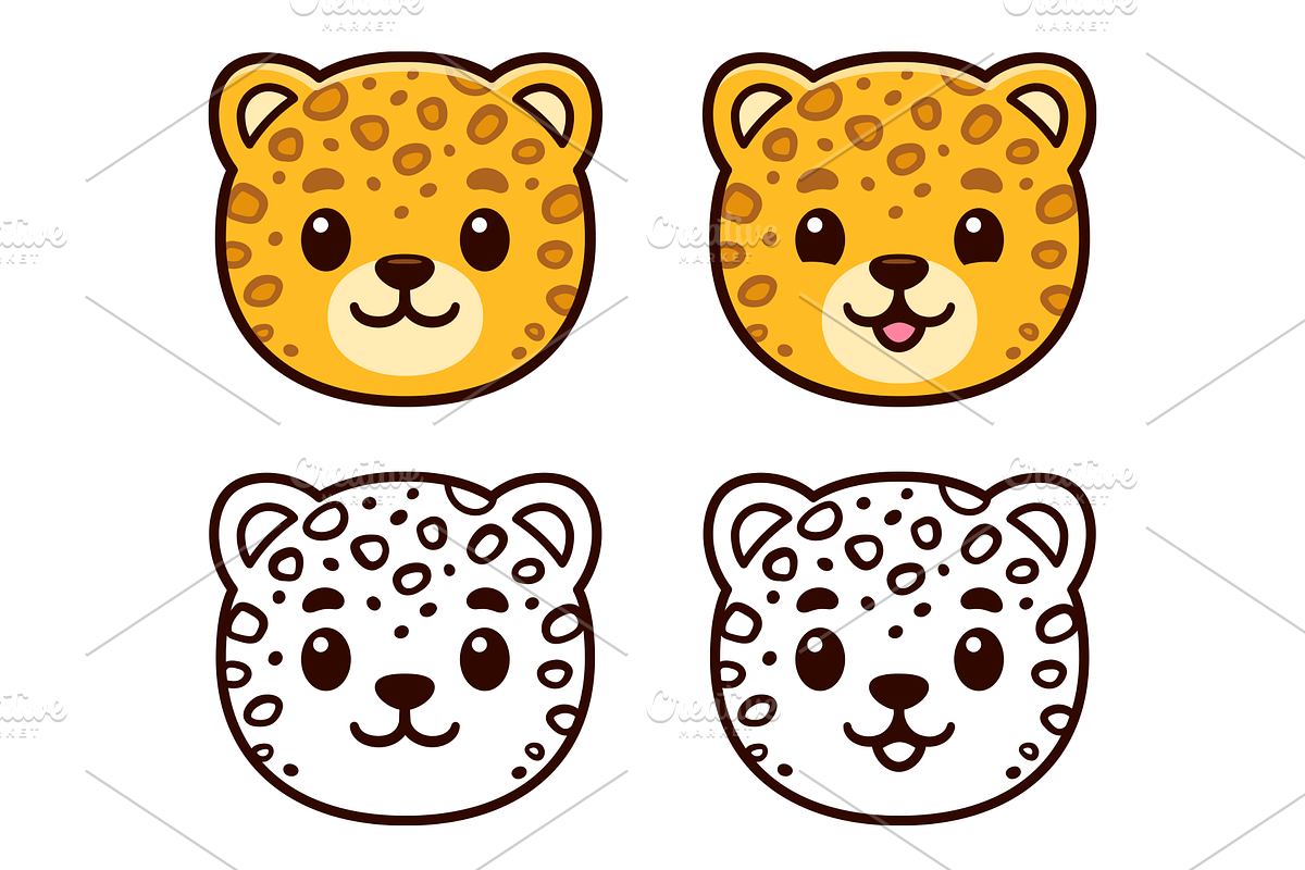 Cute Cartoon Leopard Face Set, an Animal Illustration by Irina Mir