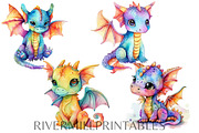 Colorful Watercolor Dragon Clipart, an Animal Illustration by Rivermill Printables (Thumbnail 4 of 4)