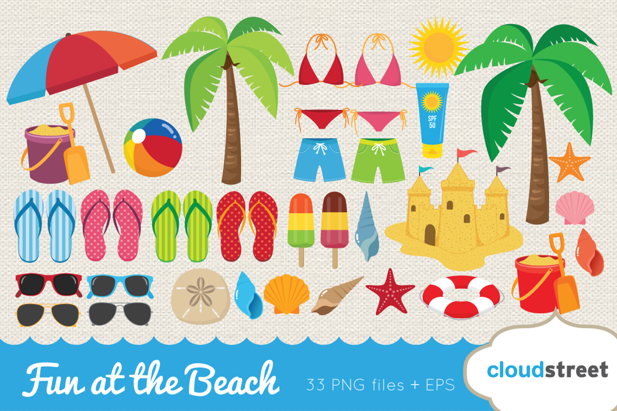 Fun at the beach clipart, an Illustration by cloudstreetlab