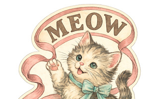 Kitsch kittens retro vintage cute il, an Illustration by Dvoevnore photos