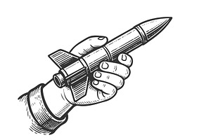 child hand holding toy rocket vector, a Person Illustration by AlexArt