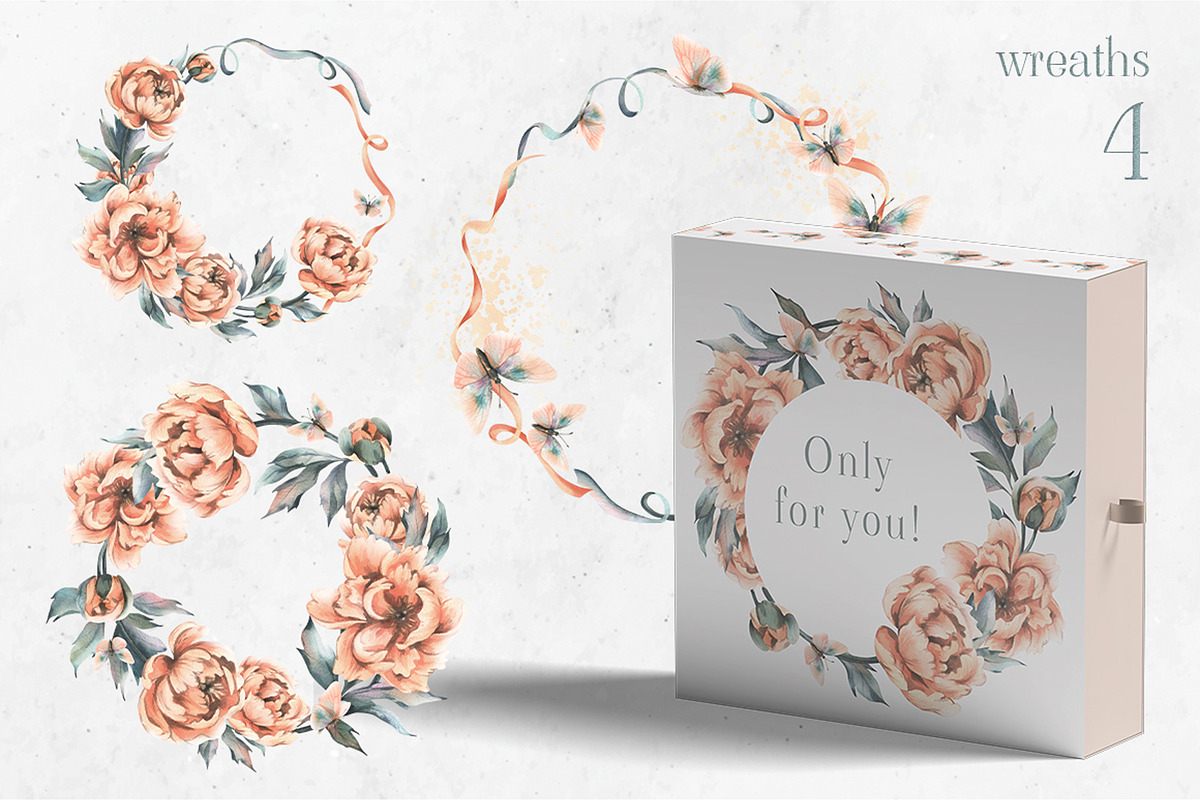 Peachy Peonies Watercolor Wreaths, an Illustration by NATASHA CHU (Photo 2 of 3)