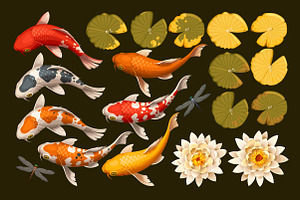 Koi Carps And Lotus Patterns