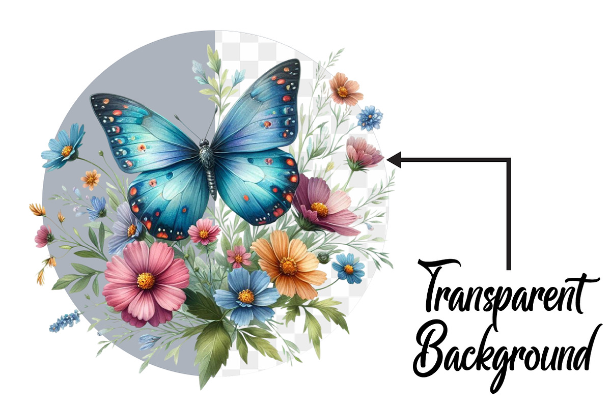 Watercolor Floral Butterfly Clipart, an Illustration by Pixels.Craft (Photo 2 of 6)
