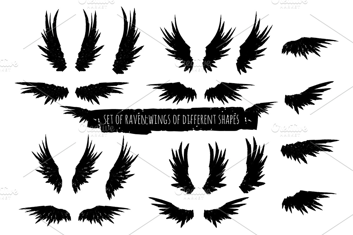 Raven Wings Silhouette Set, an Animal Illustration by DeShoff Art (Photo 1 of 2)