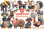 Watercolor Folk Art Animals Clipart, an Illustration by Dream Creation (Thumbnail 1 of 7)