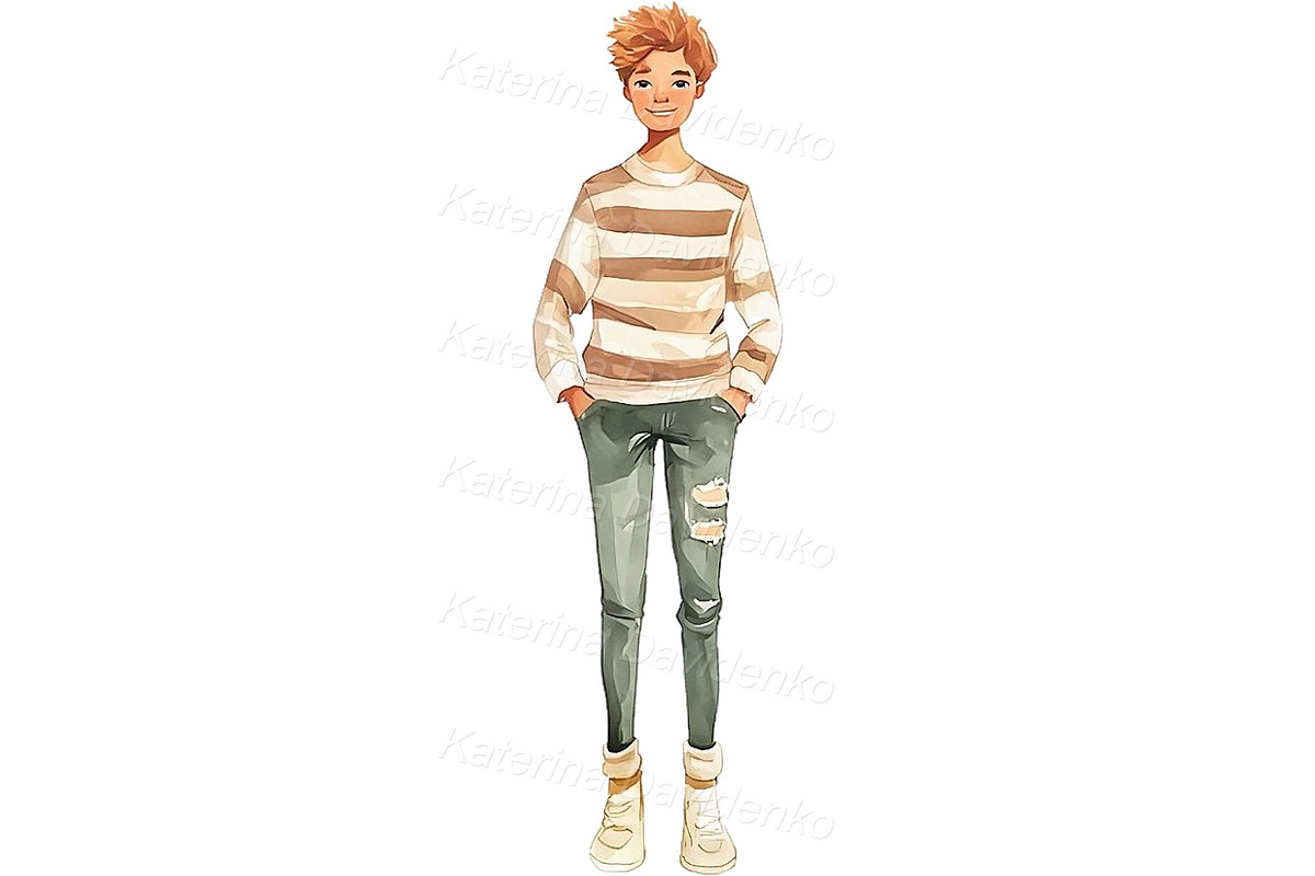 Happy teenager watercolor PNG set, a Person Illustration by Bubert Art (Photo 3 of 8)