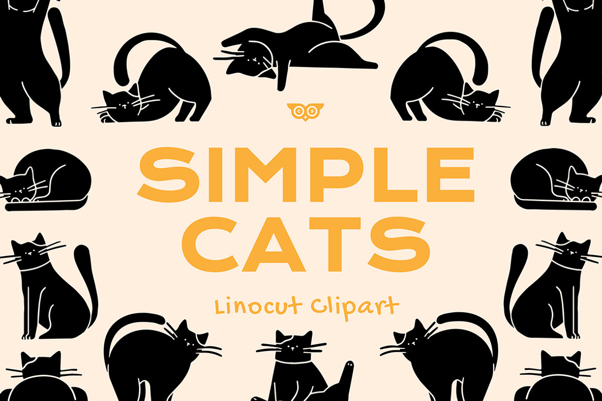 Simple Cats Linocut Clipart, an Illustration by ClayStudio (Photo 1 of 7)