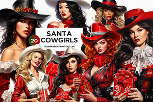 Santa Cowgirls Christmas Clipart PNG