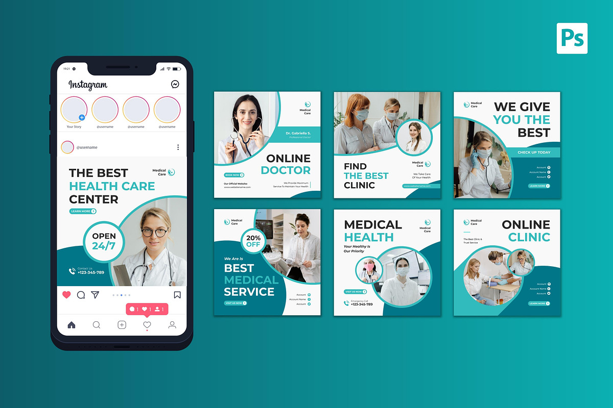 Medical Care Instagram Post, a Social Media Template by CavenArt (Photo 3 of 5)