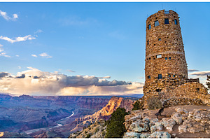 Desert view watchtower above the featuring watchtower, grand, and canyon, an Architecture Photo by Leonid Andronov