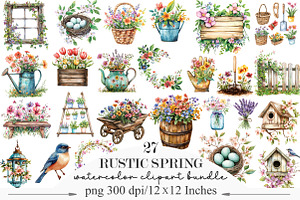 Watercolor Rustic Spring Clipart, an Illustration by Designking