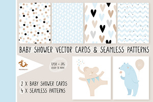 Baby Shower Vector Cards & Patterns, a Seasonal Illustration by Pokraky