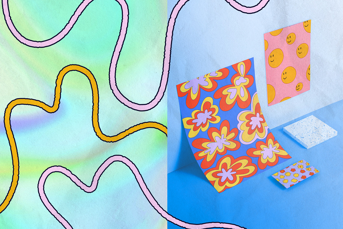Retro hippie posters.70s patterns, an Illustration by okchizh (Photo 4 of 5)