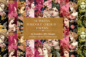 24 Seamless baroque cherub papers