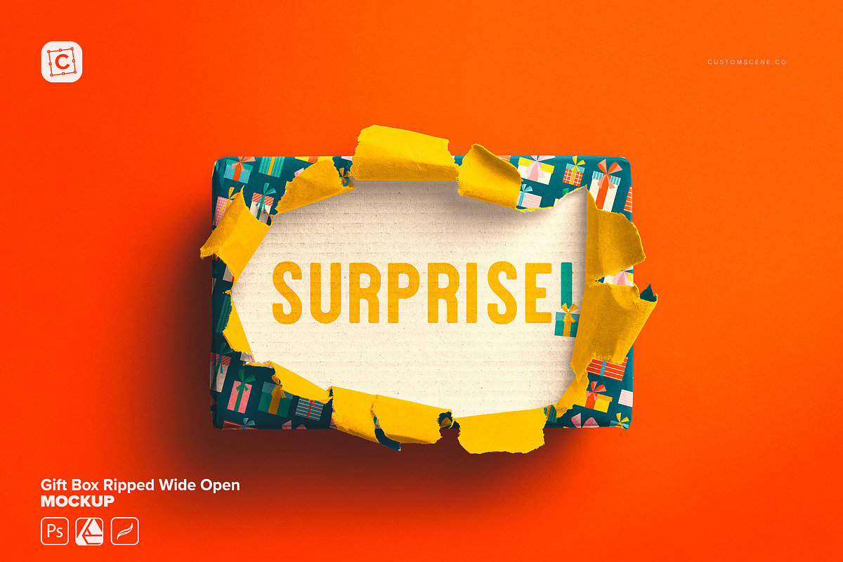Gift Box Ripped Wide Open Mockup, a Packaging Mockup by Custom Scene