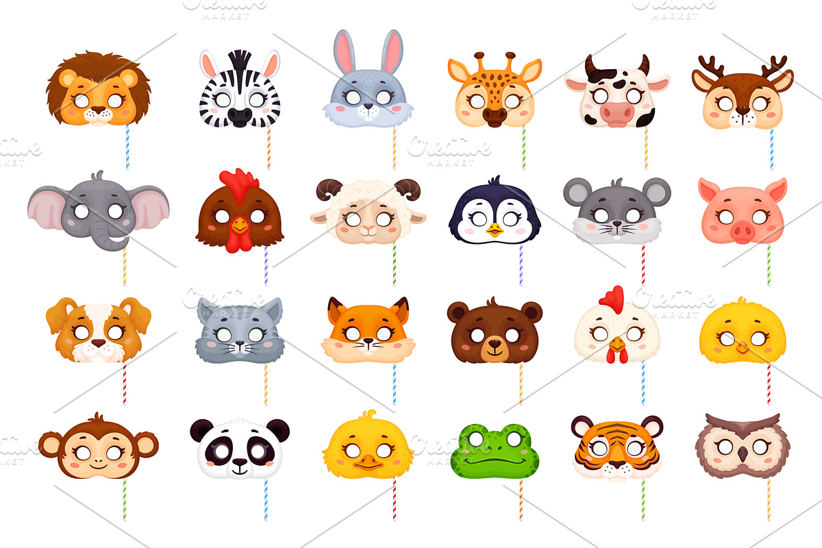 Cartoon carnival party masks, an Animal Illustration by Buch&Bee