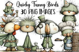Quirky Funny Birds Clipart, an Illustration by DreamArtGraphic