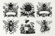 Vintage Honey Bee Illustrations, a Food Illustration by DENIDigitalArtSudio (Thumbnail 4 of 5)