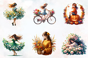 Girls with Fall Flowers Clipart, an Illustration by RobertsArt (Thumbnail 6 of 7)