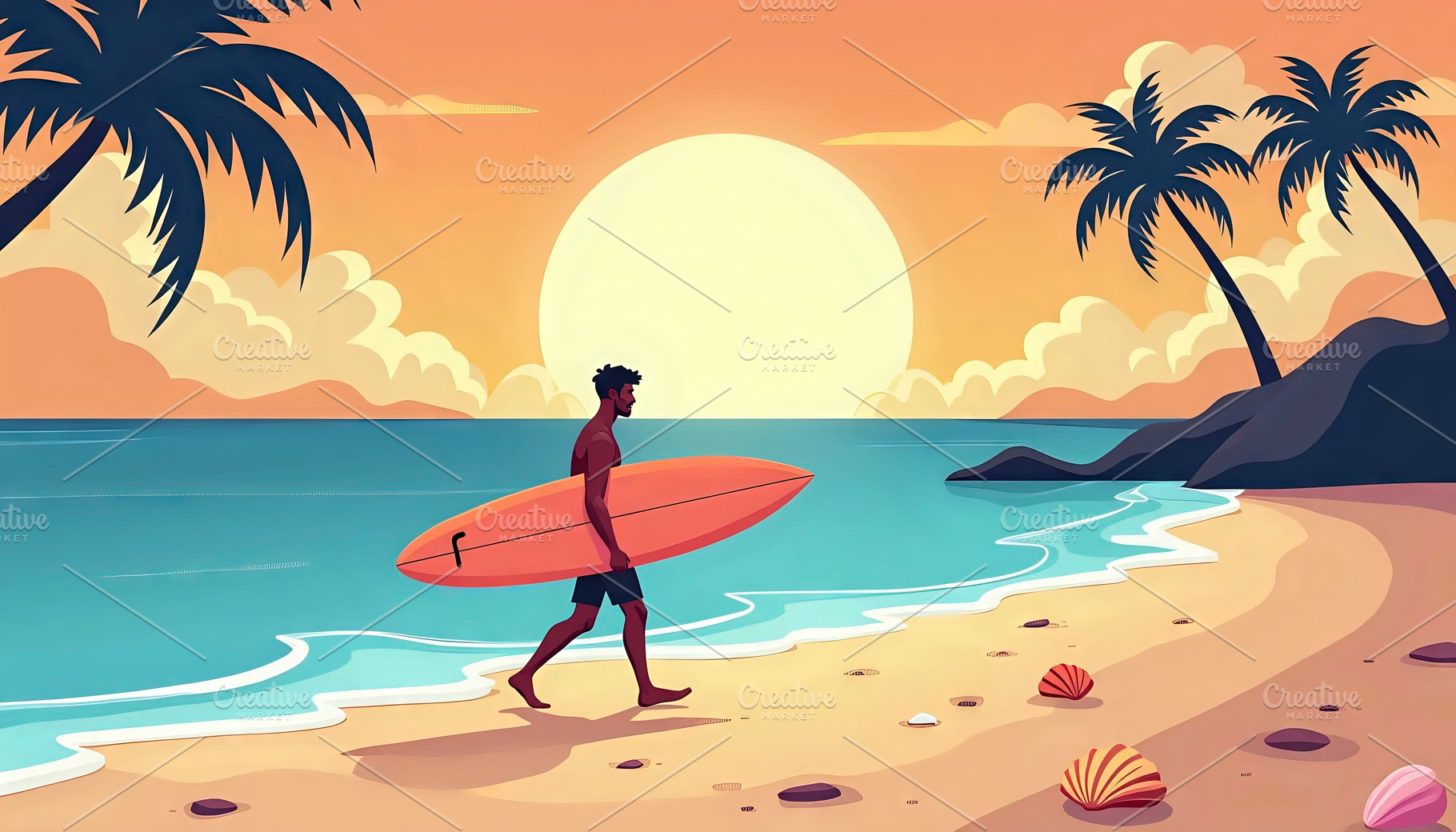 Surfer Walking With Board On Island, a Photo by LOGOCREATIVE
