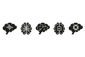 Human Brain and AI Silhouette Icons, an Education Illustration by Gentle Studio