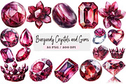 Burgundy Crystals and Gems Clipart, an Illustration by DreamArtGraphic (Thumbnail 1 of 3)