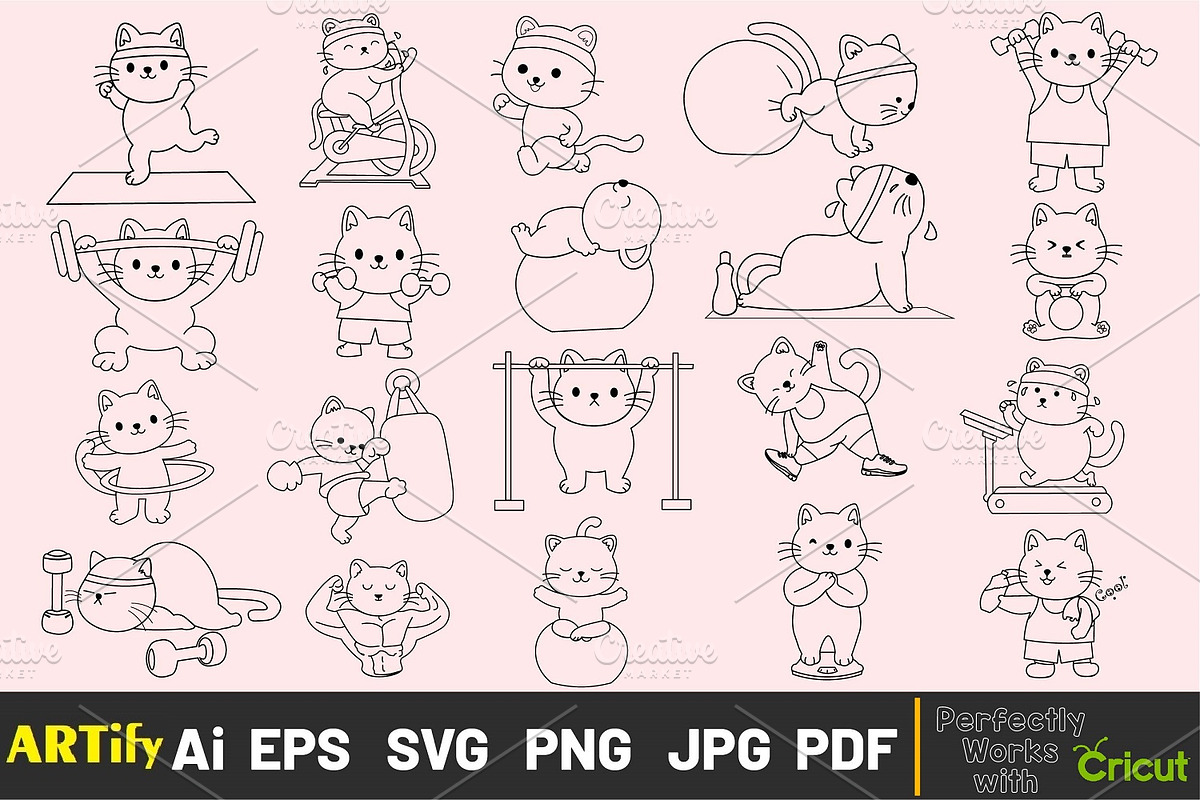 Funny Kawaii Workout Cat Clipart, an Animal Illustration by ARTify Illustrations (Photo 2 of 3)