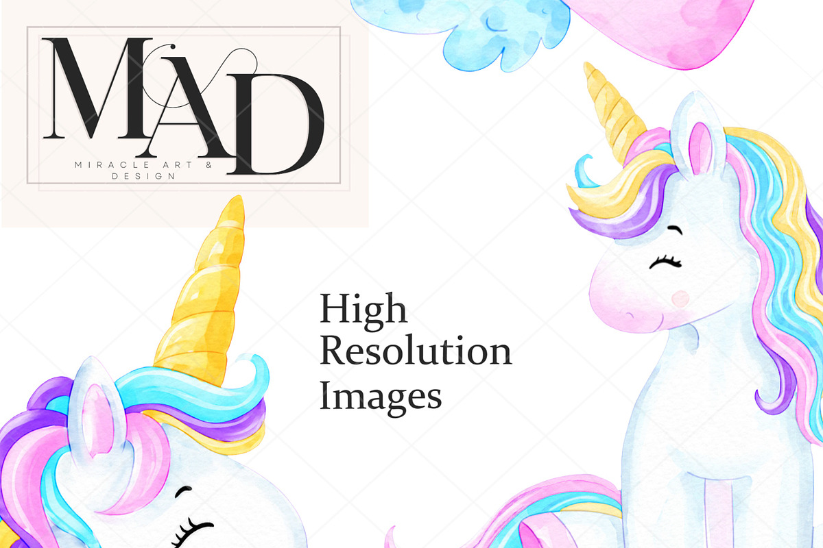 Watercolor Unicorn Clipart PNG Set, an Animal Illustration by MiracleArtAndDesign (Photo 5 of 5)