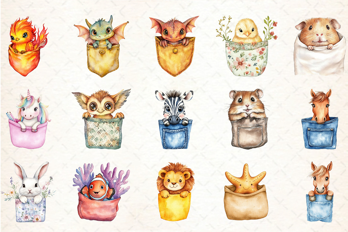 Peeking Cute Animals Pocket Clipart, an Illustration by DreamCafeArt (Photo 3 of 5)