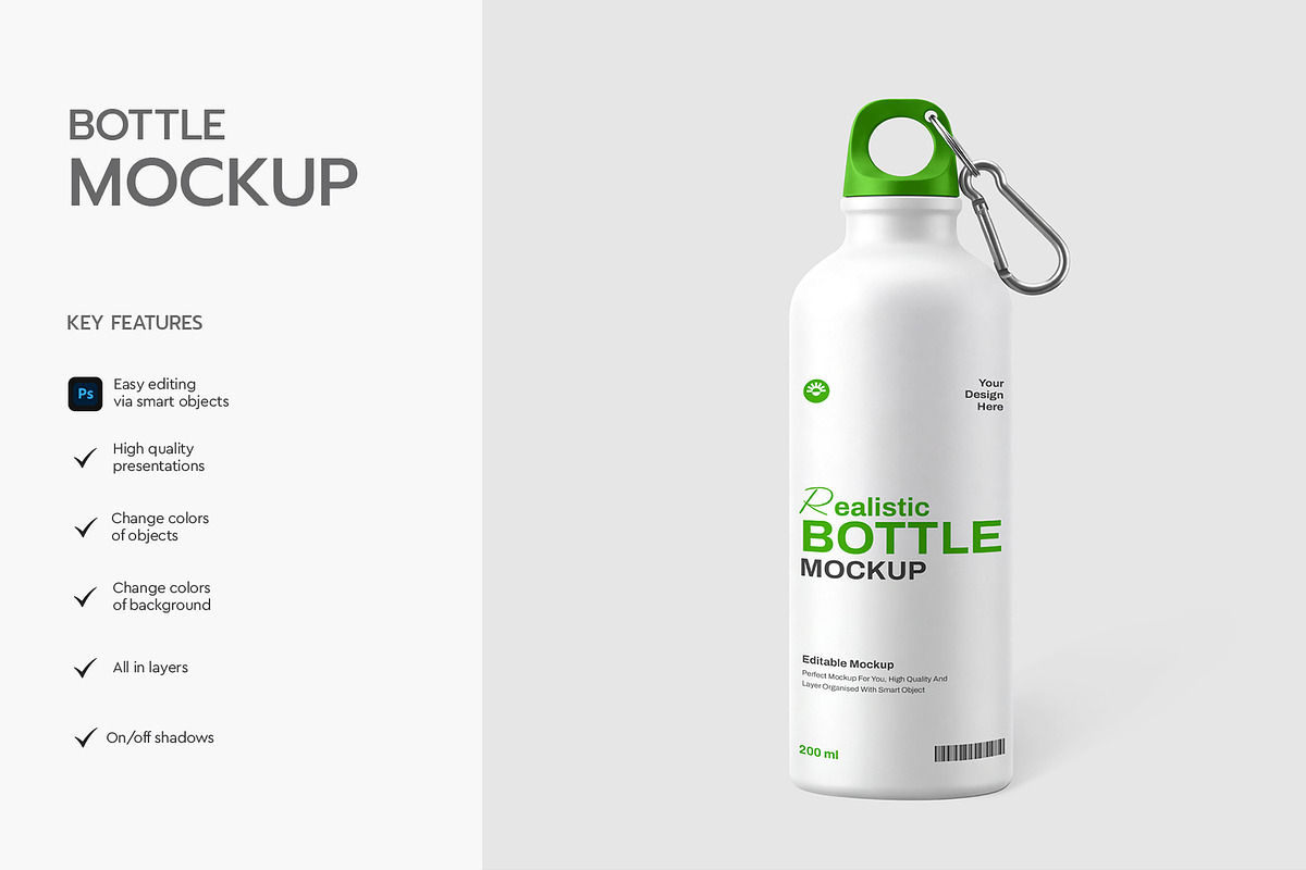 Water Bottle Mockup with Carabiner, a Packaging Mockup by graphypix (Photo 2 of 4)