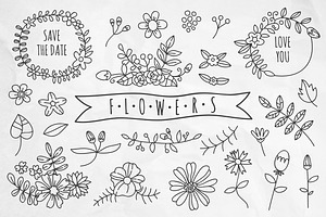 Hand Drawn Flowers And Wreaths