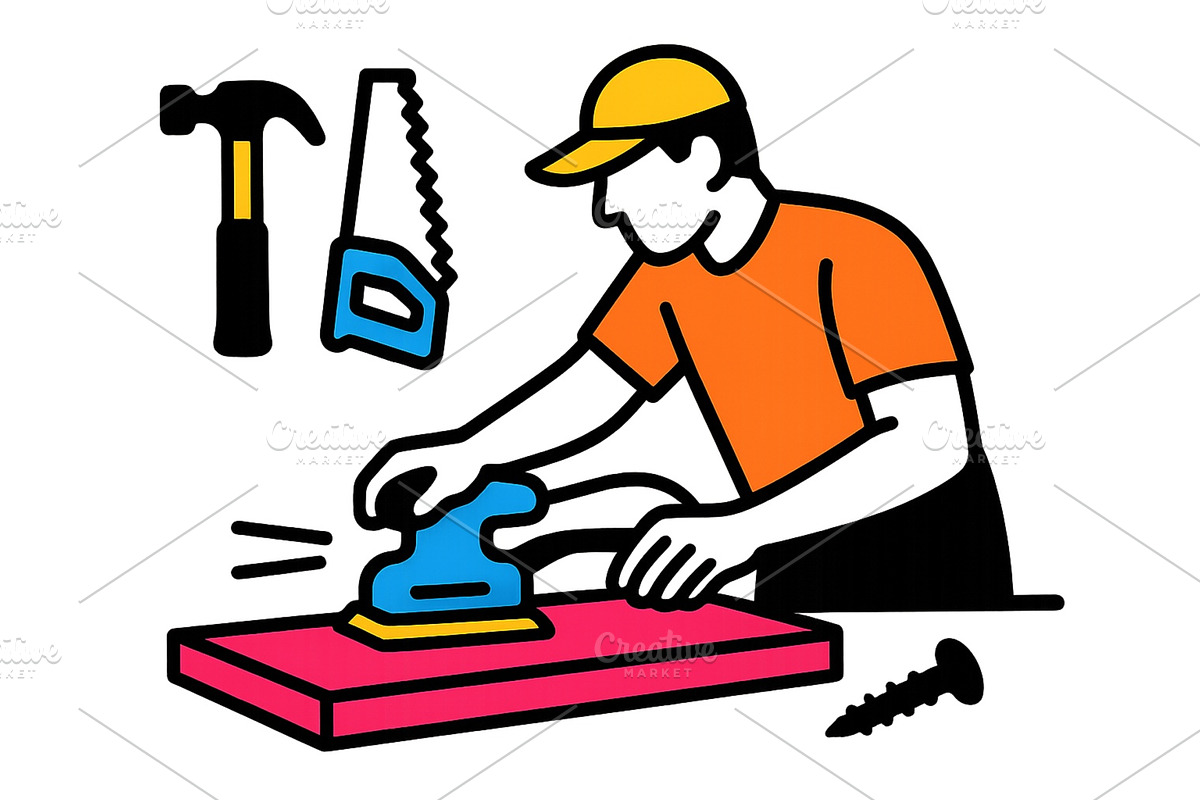 Craftsman using a sander to smooth, an Illustration by ZinetroN