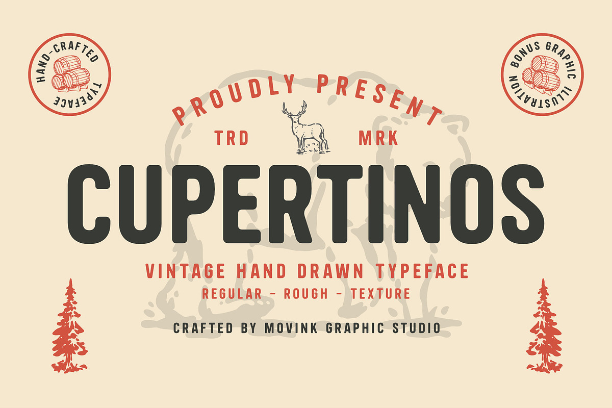 Cuppertinos – Vintage Hand Typeface, a Handwritten Font by MovinkGraphicStudio (Photo 1 of 7)