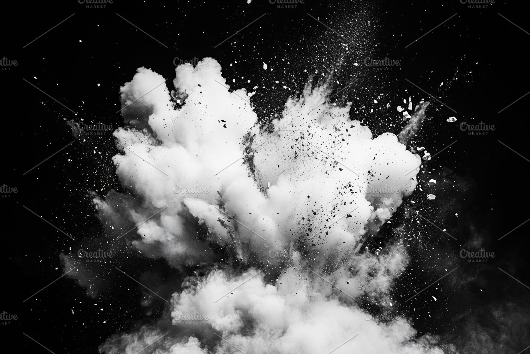 White powder explosion on black background, a Photo by AlyaAnd