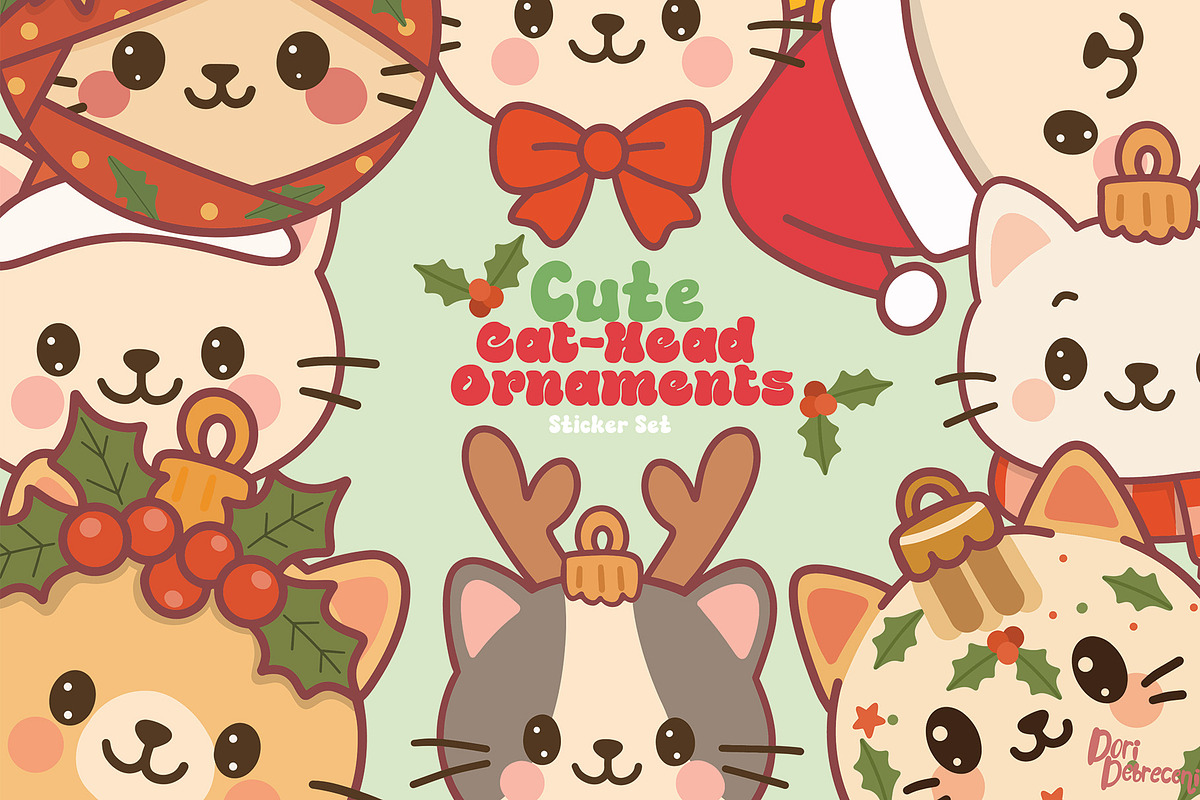 Cute Cat-Head Ornament Sticker Set, an Illustration by Dori Debreceni draws (Photo 1 of 4)