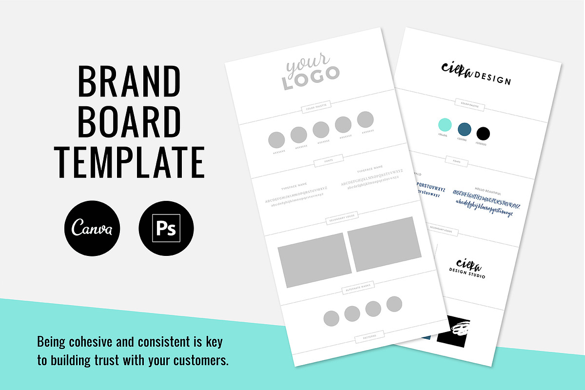 Brand Board Template PSD + Canva, a Presentation Template by Ciera Design Templates (Photo 1 of 8)