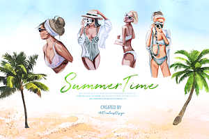 Watercolor Summertime Clipart Bundle