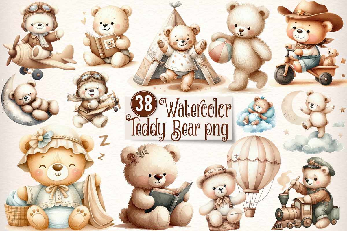 Watercolor Teddy bear clipart, an Illustration by CreationArt (Photo 1 of 7)