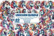 40 Watercolor Cute Unicorn Clipart, an Animal Illustration by Creative Arslan (Thumbnail 1 of 7)