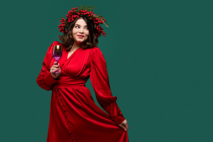 Playful woman in red dress, a Person Photo by Elena Vagengeim
