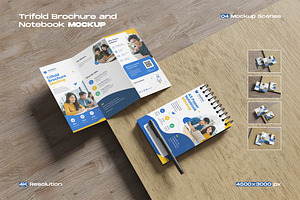Trifold Brochure and Notebook Mockup