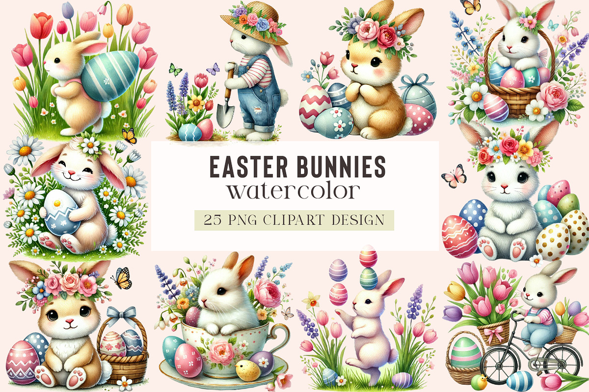 Easter bunny, Easter bunnies clipart, an Illustration by DreamArtGraphic (Photo 1 of 5)