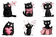 Quirky Valentine Black Cat Clipart, an Illustration by Dream Creation (Thumbnail 7 of 7)