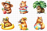 Summer Capybara Watercolor Clipart, an Illustration by cherrydesign (Thumbnail 2 of 4)