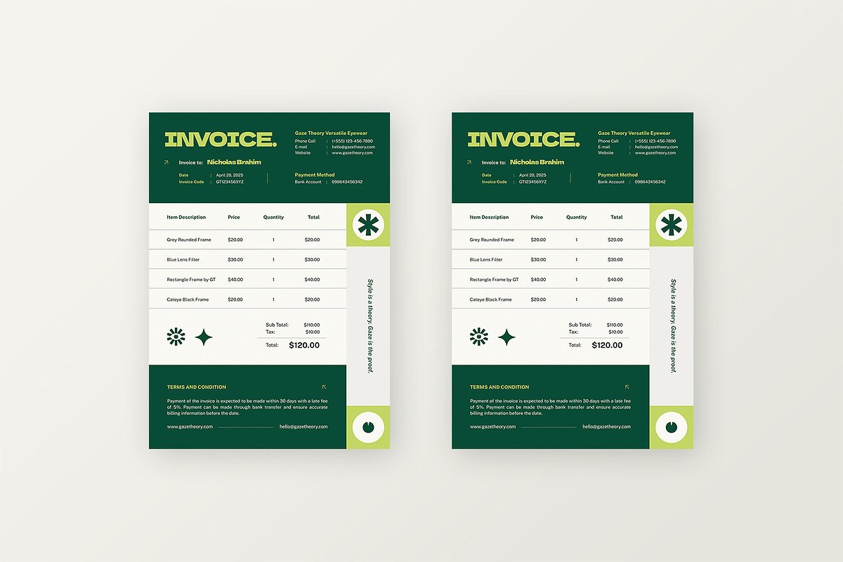 Gaze Theory - Invoice Template, a Print Template by StreaksideStd (Photo 2 of 2)