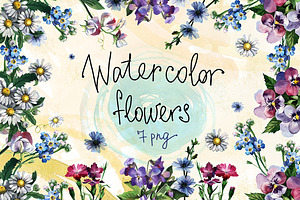 Watercolor flowers set